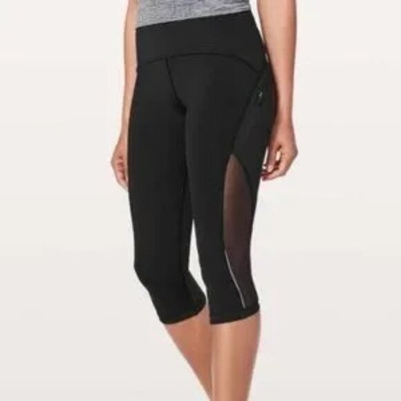 Lululemon Women's Sun Runner Crop 17" Black Luxtreme Mesh Size 6 - Picture 1 of 9